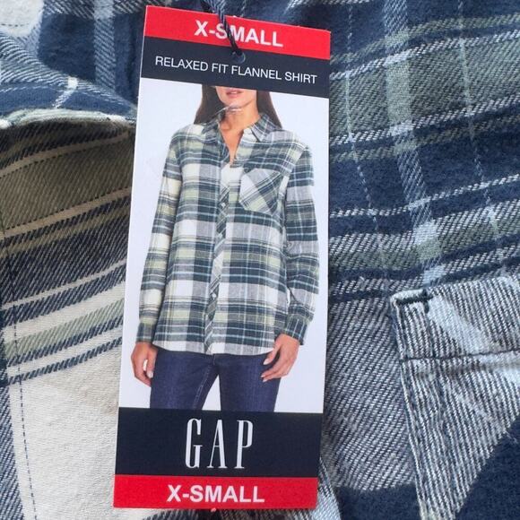 GAP RELAXED FIT AMELIA PLAID‎ BUTTON UP FLANNEL IN SEA SPRAY NWT WOMEN'S SIZE XS - Picture 9 of 14